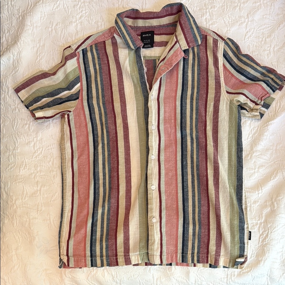 RVCA Men's Casual Striped Shirt - Red, Blue, Cream